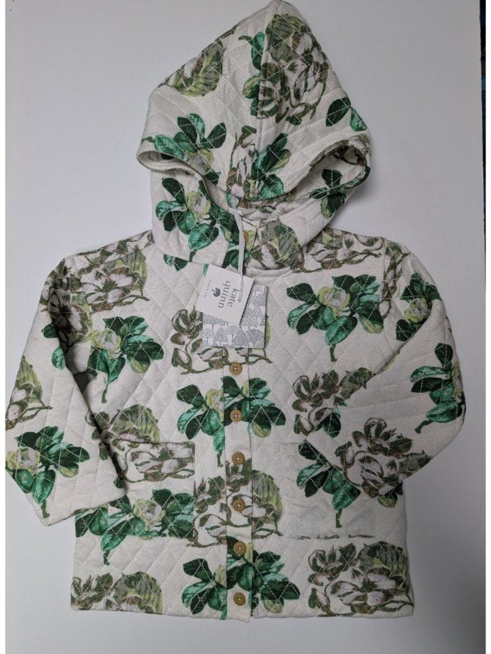 Kate Quinn The Woods Modal Green Magnolia Floral Quilted Hooded Jacket 3T